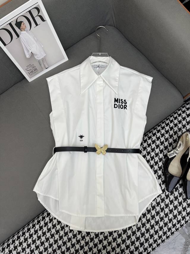 dio* 25Ss新款无袖衬衫 字母小蜜蜂绣花装饰 搭配蝴蝶皮带 时尚百搭 单色三码Sml