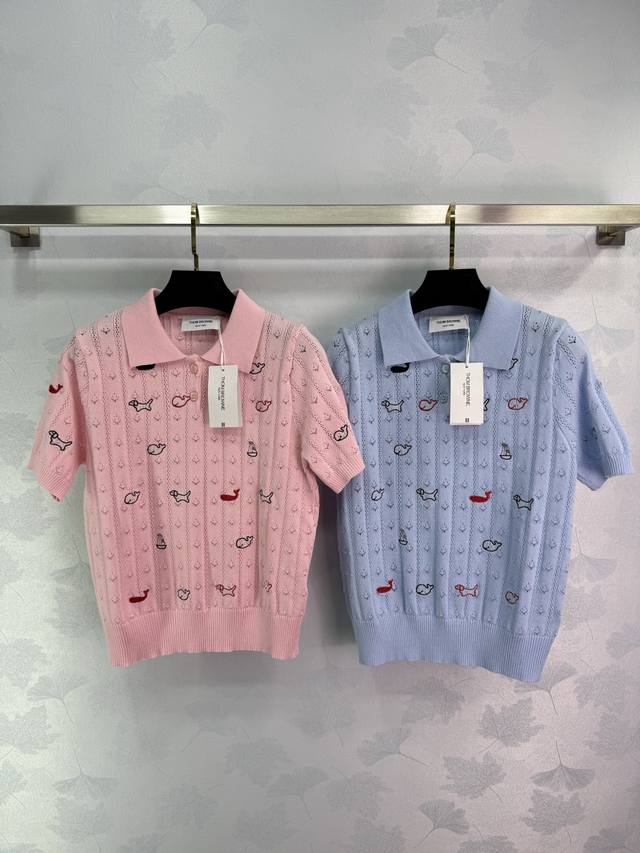 tb短袖针织上衣，超可爱的动物小图案装饰，适合休闲搭配，透气舒适。4色3码Sml 。
