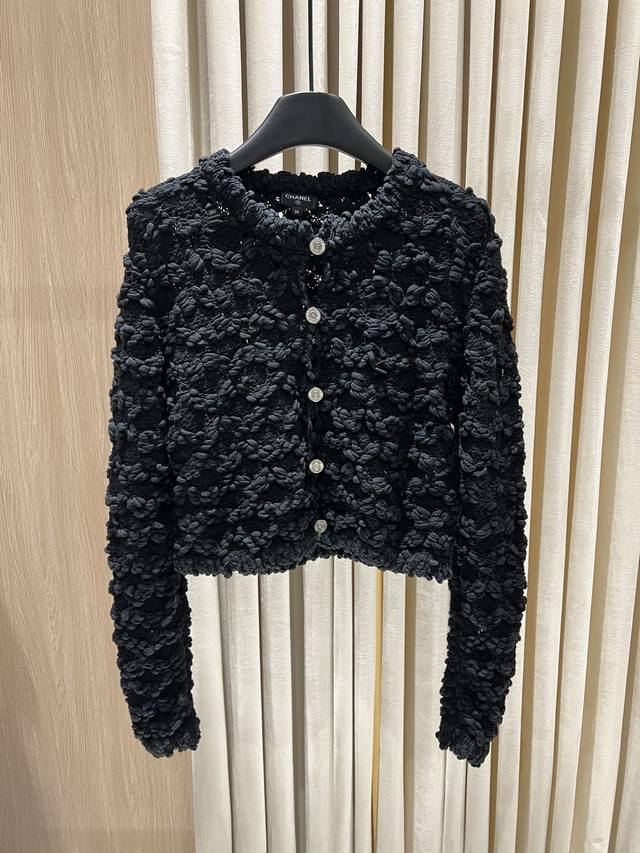 新品#Chan*25早春镂空粗针钩花编织开衫 定色定染，欧代订单 Size：S-M-L Code：2503