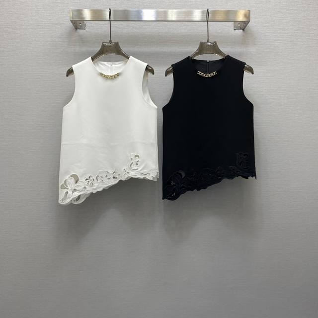 va*25Ss 重工定位绣花斜边设计精致圆领马甲上衣，高级面料，颜色:图片2色，面料：醋酸梭织面料 Smlxl