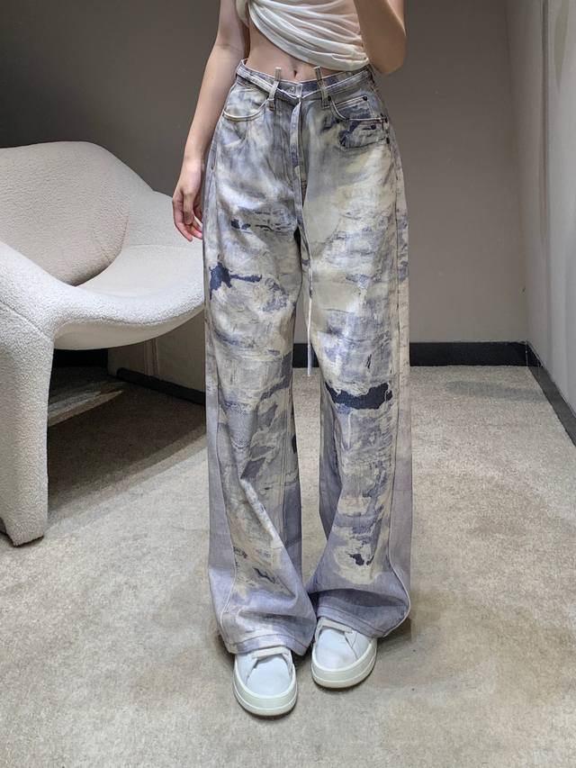 acne Studi*S 25Ss早春新款 晕染腰绳宽松牛仔长裤丨独家高版出品！印花泼墨油画晕染设计 自带腰绳 男女同款 版型不挑人 整体真的很潮裤类型 今年A