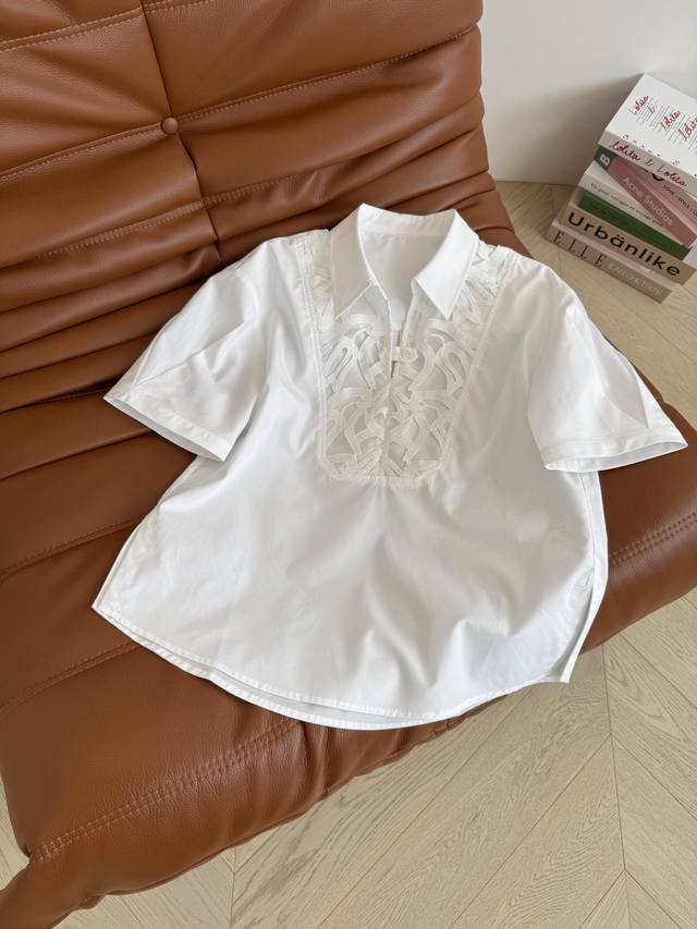 明星同款 25Ss 前面绣花片拼接设计白色衬衫 是日常时髦的穿搭 也是简洁得体的通勤必备 特别百搭的一件白衬衫 简约不缺少亮点 前面绣花片拼接 修饰脸型和肩线