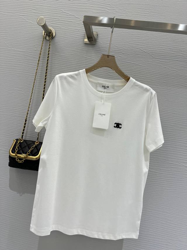 爆款 #Celin2刺绣凯旋门T恤 进口双面丝光棉 质感一级棒！高品质定制Size：S M L S码肩宽：37，胸围：88，衣长：58