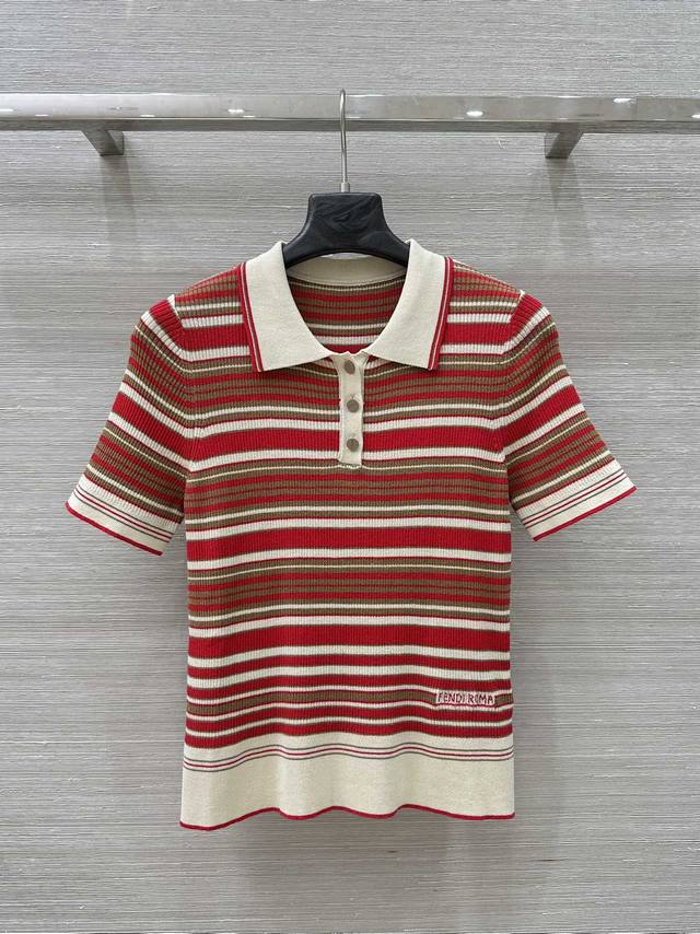 爆单推荐 原单品质 Fe 25春夏新品！夏日多巴胺配色彩色条纹！本季必入爆款！绝美小仙女白富美针织Polo短袖上衣！减龄少女气质穿搭！瑞士机18针工艺，显瘦气质
