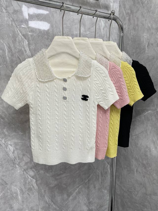 new 小香家25新款领子重工穿珠凹凸纹理翻领半开衫出货 4色 S M L码