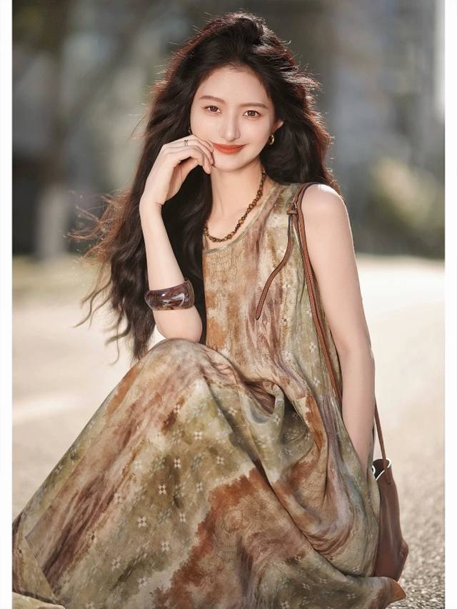 爆款推荐｜乌玛松弛 连衣裙 新款苎麻宽松圆领无袖大牌印花连衣裙Smlxl