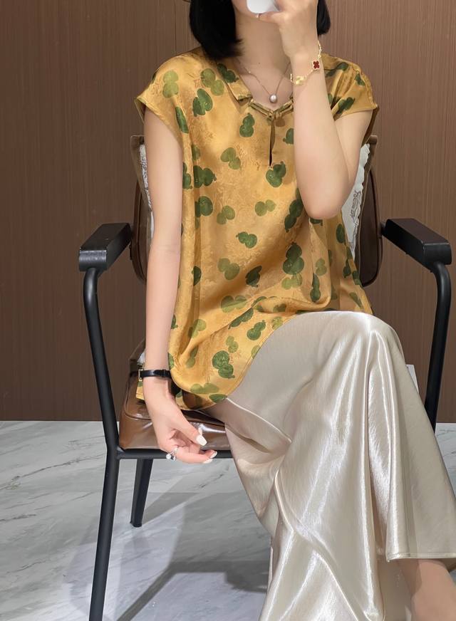 爆款老钱风人丝香云纱盖袖上衣 三色，中到加大