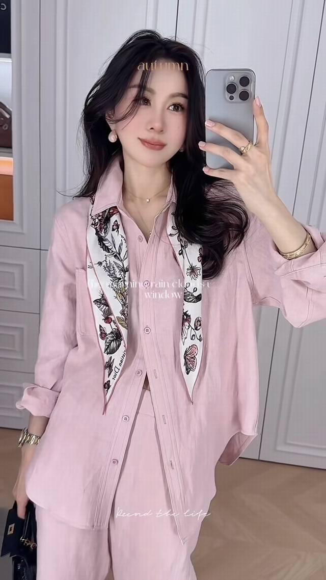 定染 100%洗水汉麻 原版质量 极简松弛感拉满的亚麻套装浪漫樱花粉度假风衬衣+随性治愈系麻裤套装 夏天穿很合适的套装 无麻不夏天自带呼吸感的亚麻材质 随便一套