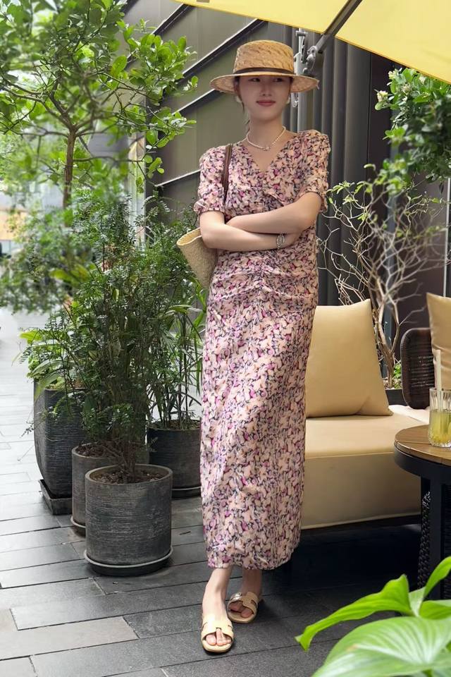 爆款上新 温柔甜美真丝双绉晕染修身显瘦连衣裙 面料:100真丝 颜色:图片色 尺码:S--Xl
