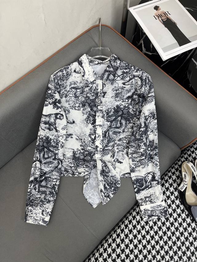 dio* 25Ss新款短款长袖衬衫 丛林图案印花面料 时尚大方 单色三码Smla807
