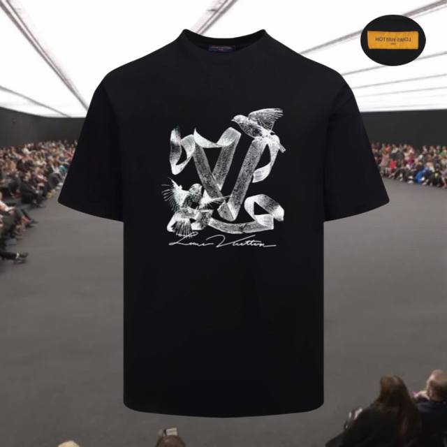 高版本 Nfc芯片感应 后标 Louis Vuitton 路易威登 2025印花图案纯棉短袖T恤，定制32支300克同缸染面料 手感非常舒服 春夏最新砖柜同步