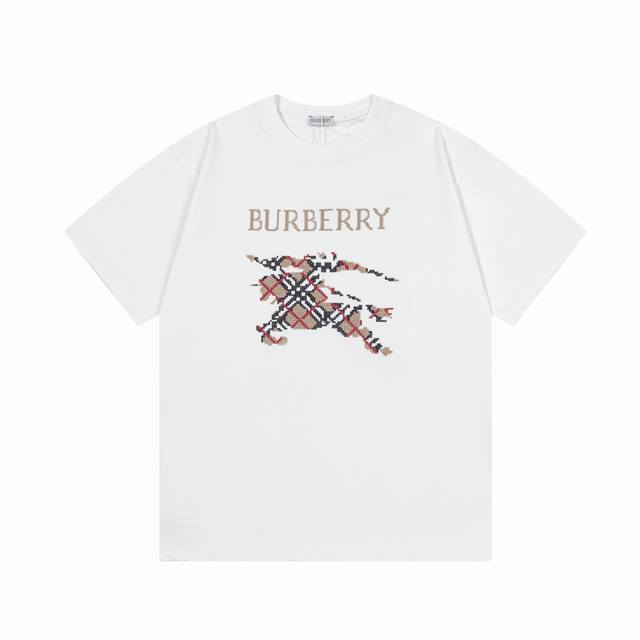 burberry 巴宝莉 战马万针十字交叉刺绣 大Logo经典识标印花精致升级 灵感源自八十年代复古 原版面料 官方同款 短袖T恤 定制310克同缸染面料 手感