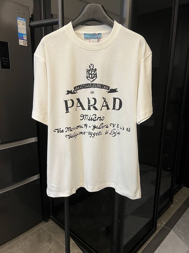 高版 Prada 普拉达 25Ss 字母皇冠短袖T恤 白 重磅克重260G纯棉双纱面料 螺纹定织定染通肩拉条工艺增加衣物清洗寿命 触感舒适 品质上乘 全套辅料定