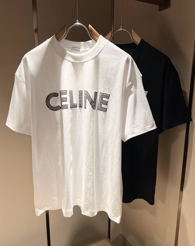 celin*瑟琳 2025春夏新款时尚休闲圆领短袖T恤，经典男女同款情侣短袖T恤衫！贸易公司渠道稀出，同步官网发售！25年早春时尚新款推荐，越来越向年轻新势力迸