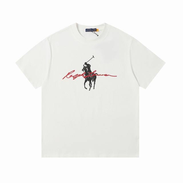 拉夫劳伦Ralph Lauren经典印花圆领基础短袖 270克 双纱面料 定织定染螺纹 原版贴纸 扫码可进官网 大版型宽松有型 最大可穿210斤 颜色 黑色白色