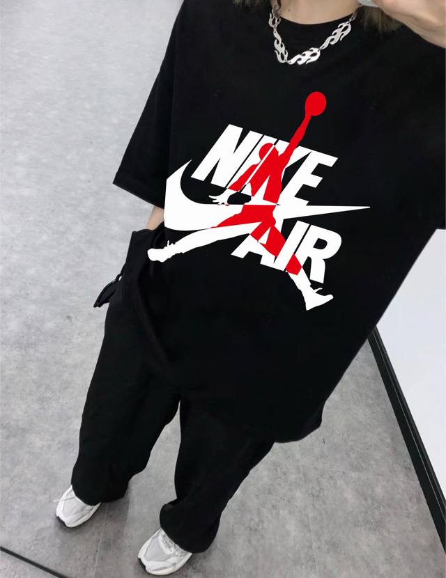 nike X Air Jordan 耐克联名Aj飞人乔丹圆领短袖半袖T恤 面料采用260克纯棉双纱食毛面料 双线二本针压线 久洗不变形 原版定制三标 高端进口印