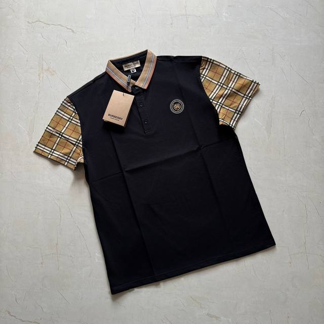 供 Burberry Bbr巴宝莉格子袖短袖polo衫 上身参考 178 170斤穿2Xl合身 原单品质 修身版型 定制主标 辅料 水洗齐全 甄选弹力棉质双纱珠