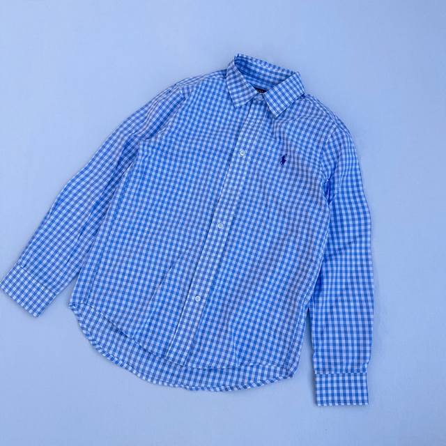 编码0252330 拉夫 polo Ralph Lauren衬衫 格纹拼色翻领单排扣长袖 浅蓝色 女款 格子衬衫 蓝色Ralph Lauren 永远的经典蓝色格