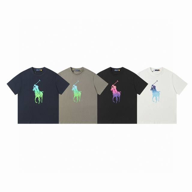ralph Lauren polo 拉夫劳伦 海外专柜最新渐变彩色马Logo印花情侣休闲圆领T恤短袖-原单品质 color 白色 黑色 藏青色 灰色 size
