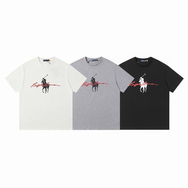 ralph Lauren polo 拉夫劳伦 专柜同步上新签名战马Logo印花情侣休闲圆领T恤短袖-原单品质 color 白色 黑色 灰色 size S M L
