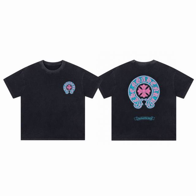 chrome Hearts Ch 克罗心 重工水洗炒色做旧印花情侣圆领短袖T恤-顶级版本 color 黑色 size S M L Xl number 25669