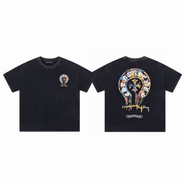 chrome Hearts Ch 克罗心 25Ss重工水洗炒色做旧五彩印花情侣圆领短袖T恤-顶级版本 color 黑色 size S M L Xl number