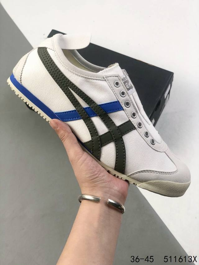 真标带半码 asics Onitsuka Tiger 亚瑟士 鬼冢虎 无鞋带 清晰显眼 配加软鞋垫 脚感舒适度爆满 原膜原料生产 鞋底平底耐磨防滑显著 一款绝佳