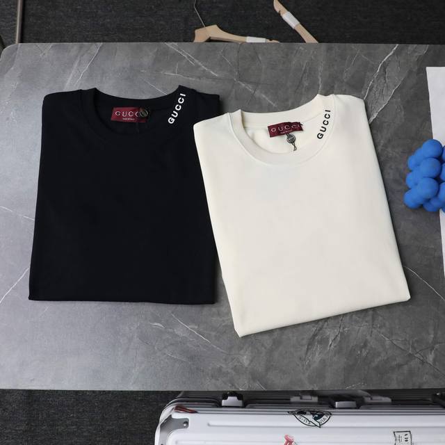 顶级复刻 高端定制 - Gucci 古驰 新款胶印Logo休闲圆领短袖T恤 - 款号 3351 - 颜色 黑色 杏色 - 购入原版开模打造 全套定制辅料 细节决