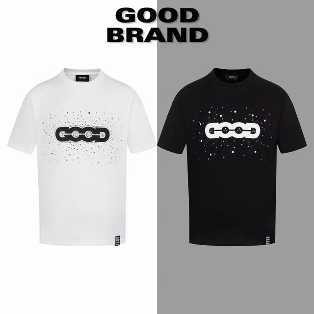 good 满天星烫钻硅胶字母圆领短袖 goodbrand官网一致款式 面料 32支双纱2 克纯棉面料 同缸同色织染螺纹 颜色一致 工艺 进口机器厚板硅胶彩色烫钻