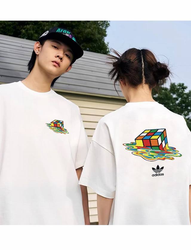 260G重磅纯棉 Adidas Originals 三叶草 Ad 彩色魔方 短袖T恤 男女同款 半袖 情侣款 面料工艺 1.260G重磅纯棉 100%棉 恰到好