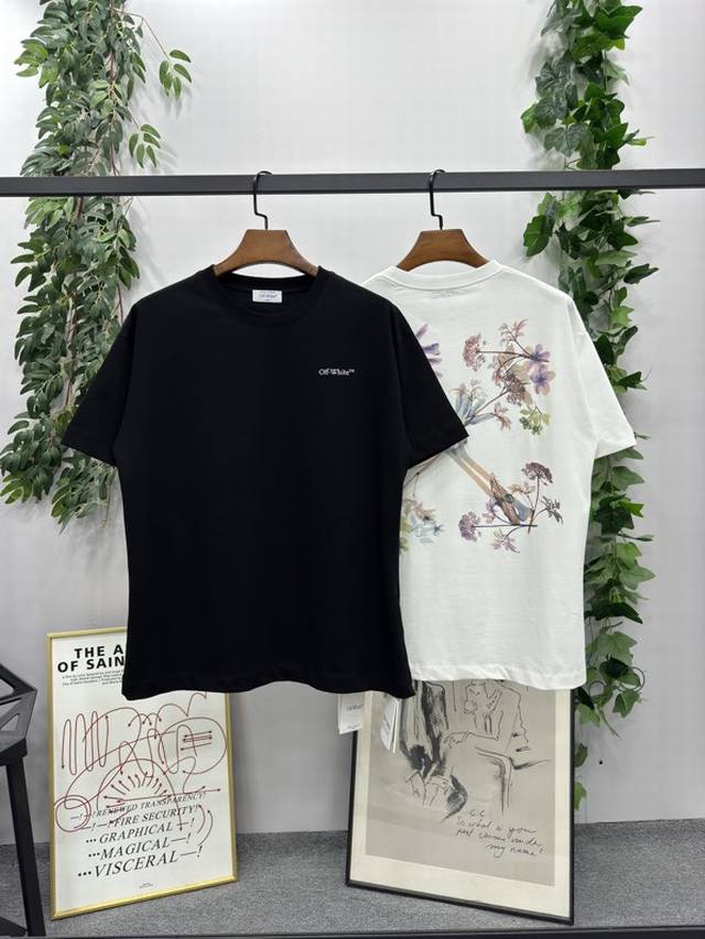 Ss春夏新款 品牌 Off-White 花卉箭头款短袖T恤 颜色 黑色 白色 尺码 Xs-S-M-L 男女同款 面料 采用定制260克32织纯棉双纱面料 坯布两