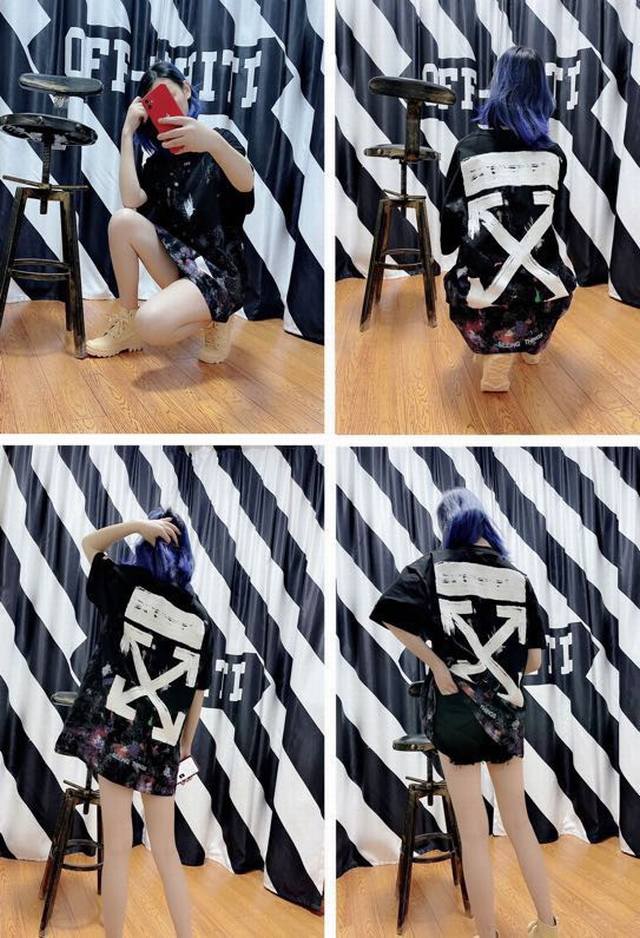 春夏经典款新品 品牌 Off-White 星空烟花泼墨款短袖T恤 颜色 黑色 尺码 Xs-S-M-L 男女同款 面料 采用定制230克32织纯棉双纱面料 坯布两