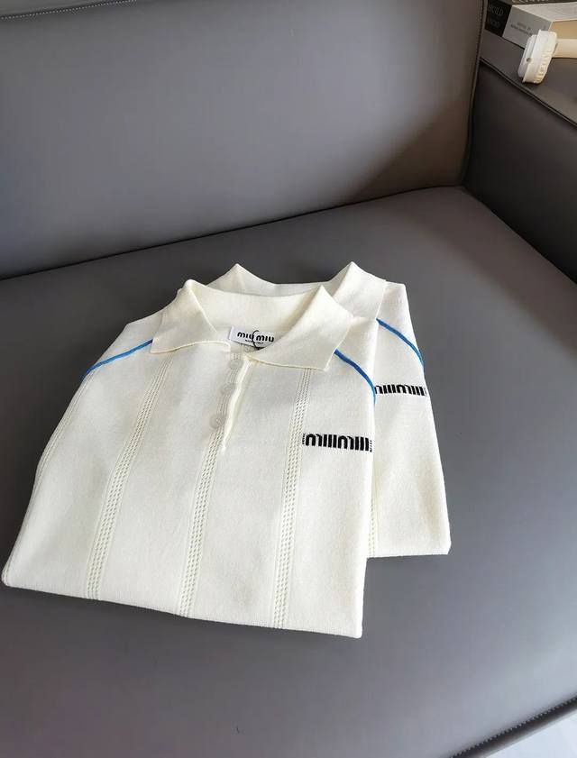 Miumiu缪缪25Ss新款夏季冰感镂空针织短袖 专注品质随意对比 颜色 白色 尺码 S M L