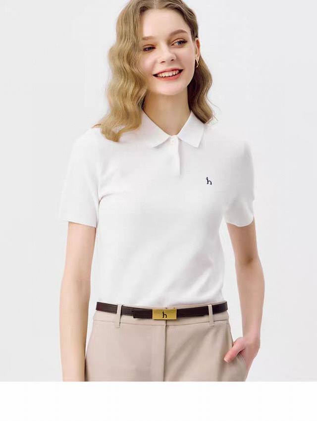 哈吉斯Hazzys夏季新款针织polo衫 女士简约短袖 袖口刺绣Logo 纯色领polo衫 品质超赞 和原单同样质量 这一款哈吉斯的polo衫的品质是超级赞的