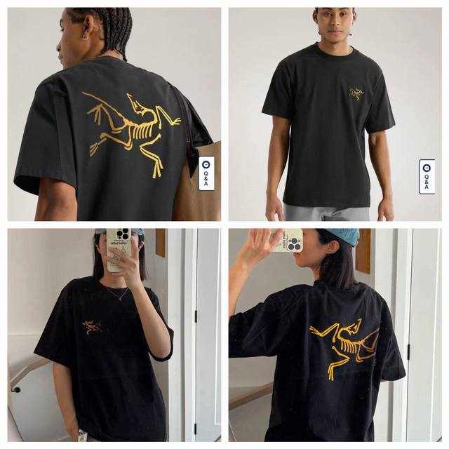 始祖鸟 Arc'teryx 24S 彩色渐变印花新款后背大鸟Logo宽松男女同款圆领纯棉短袖T恤 宽松版 330G全棉精梳棉 颜色 黑色 尺码M-L- Xl 胸