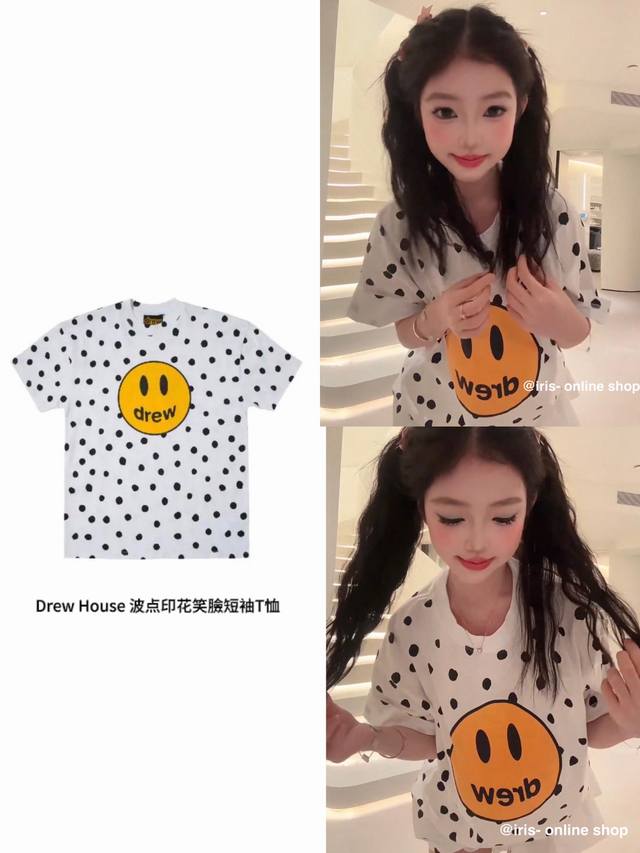 new World 上新 波点笑脸短袖T恤 全套仪式感 可爱笑脸定制波点面料 280G高克重纯棉短袖 情侣尺码男女穿都好看 尺码 Sm S M 衣长 70 72