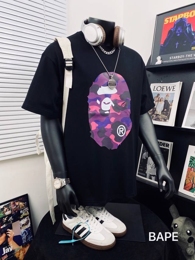 bape Summer Camp双面迷彩猿人头重工艺印花圆领短袖 高版本 猿人形象 260克优质高织纯棉面料 双纱精梳 质感柔软官网发售款 超级推荐 超人气单品