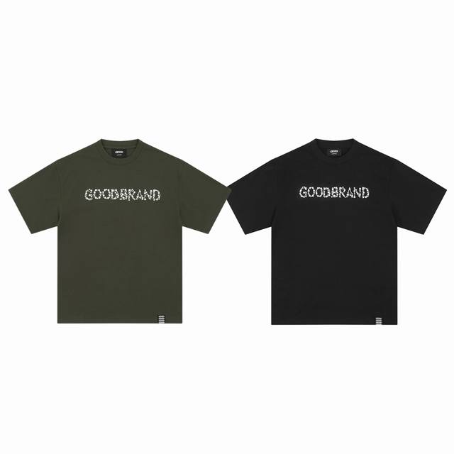 goodbrand 25Ss大小珠片标语字母Logo高街情侣圆领短袖T恤-原单版本 color 黑色 灰色 size S M L Xl number 25805