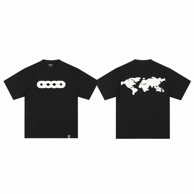 goodbrand 25Ss大Logo地图提花毛巾绣高街情侣圆领短袖T恤-原单版本 color 黑色 size S M L Xl number 25810 原版