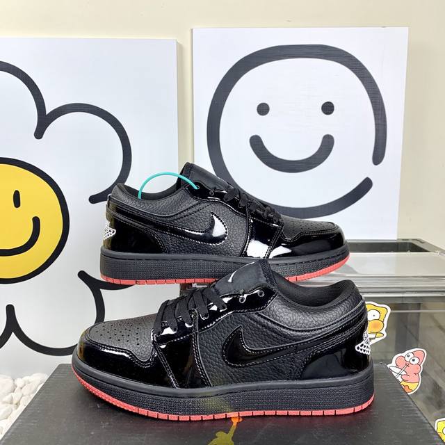 高版本 Aj Jordan Air Jordan 1 Low 耐磨防滑 Aj低帮漆皮黑蓝红 复古板鞋 36-44码