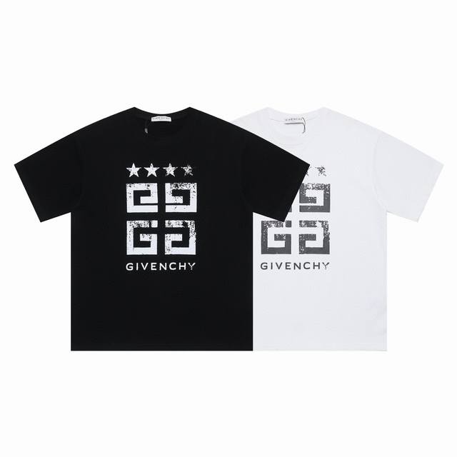 givenchy纪梵希2025Ss新款五角星印花情侣休闲短袖T恤 最高版本 定制面料290克100%双纱棉 进口胶浆印花 辅料 开模原版过鉴定领标100%真丝洗
