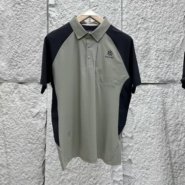 供 凯乐石Kailas夏季冰丝polo 冰丝弹力格 背后压胶 立体剪裁 冰丝凉感 全场景适用 很贵但是超高品质 纯黑 抹茶绿拼接 m肩宽45胸围104衣长67