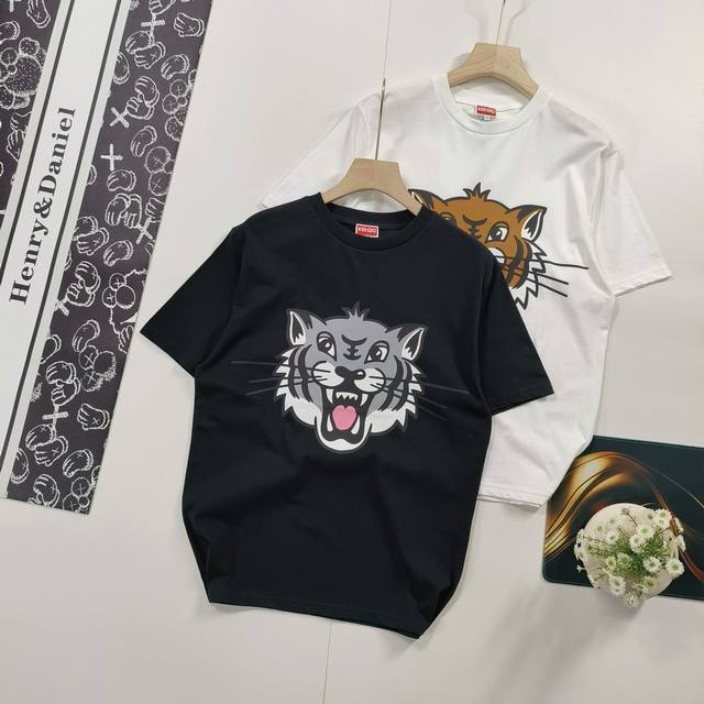 尺码Xs-Xl1:1定制 2025夏季新品法国巴黎潮奢 Kenzo 高田贤三男士 Happy Tiger Classict 老虎头印花圆领短袖T恤 本款面料采用