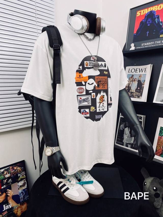 bape Summer Camp双面标志图案猿人头重工艺印花圆领短袖 高版本 猿人形象 260克优质高织纯棉面料 双纱精梳 质感柔软官网发售款 超级推荐 超人气
