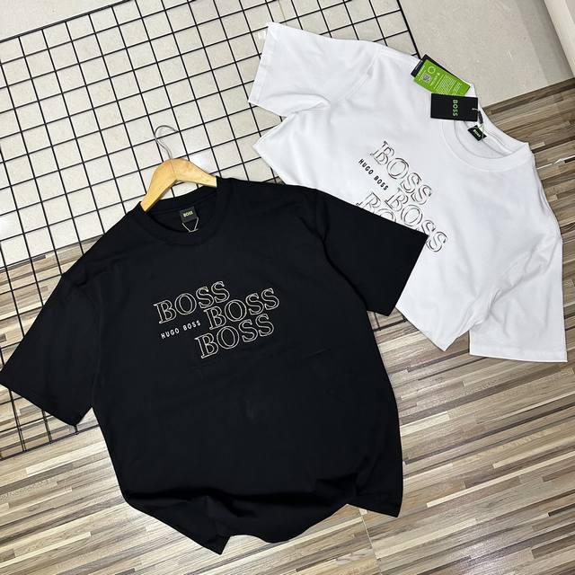 上新 Hugo Boss无敌版本 Boss柜子新款情侣款男女同款男士短袖T恤胸口大Logo图案青年 有大码200斤轻松驾驭 万针刺绣Logo Hugo Boss