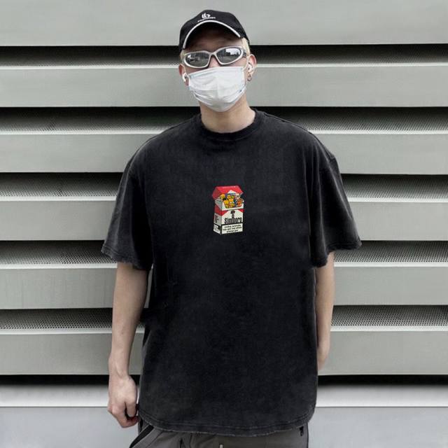 Epide prefab Simpboro辛普森万宝路烟盒裂印水洗做旧重磅高街短袖 情侣款 爆款好货来袭 重工成衣水洗 完美的痞帅裂印工艺 潮咖男女内搭外穿必备