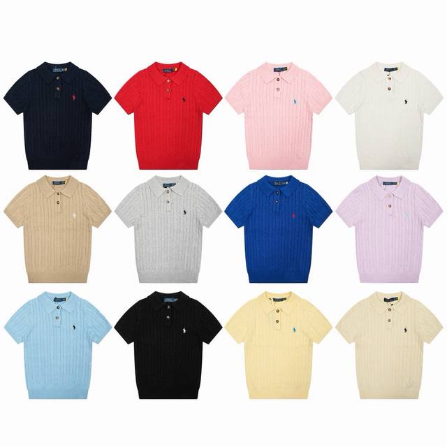 细节图# ralph Lauren 拉夫劳伦夏季针织绞花小马刺绣翻领毛衣polo衫短袖T恤 女装上衣修身版型 尺码 S-Xl 颜色 粉色 紫色 卡其色 灰色 彩