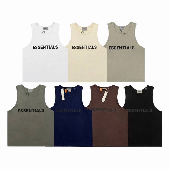 fear Of God Fog Essential 复线经典胶印字母Logo情侣无袖短袖背心-原单版本 color 黑色 杏色 碳灰 海军蓝 深咖 燕麦 白色