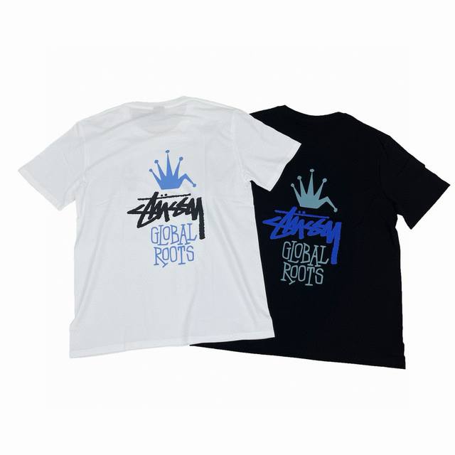stussy Tee Global Roots 皇冠金典Logo 斯图西短袖T恤 *21S 220G 正品圆桶无缝面料100%纯棉 colour 白-黒 S M