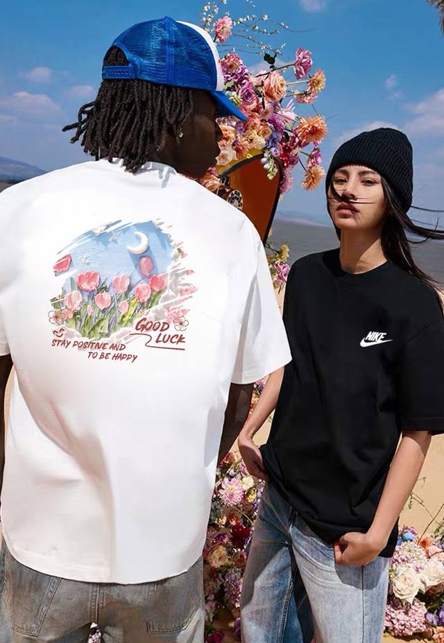 260G重磅纯棉 Nike 耐克 Nk 郁金香花海 涂鸦 Good Luck 短袖T恤 男女同款 半袖 情侣款 面料工艺 1.260G重磅纯棉 100%棉 恰到